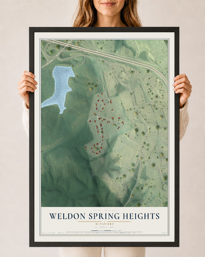 Map of Weldon Spring Heights, Missouri, 24 x 36 inch print in a black wood frame