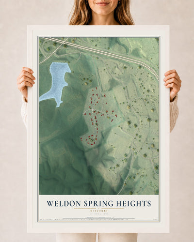 Map of Weldon Spring Heights, Missouri, 24 x 36 inch print in a white wood frame