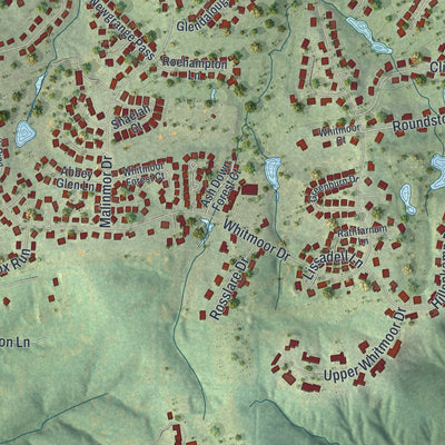 Close-up of the map of Weldon Spring, Missouri print showing street and building detail