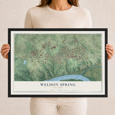Map of Weldon Spring, Missouri, 12 x 18 inch print in a black wood frame