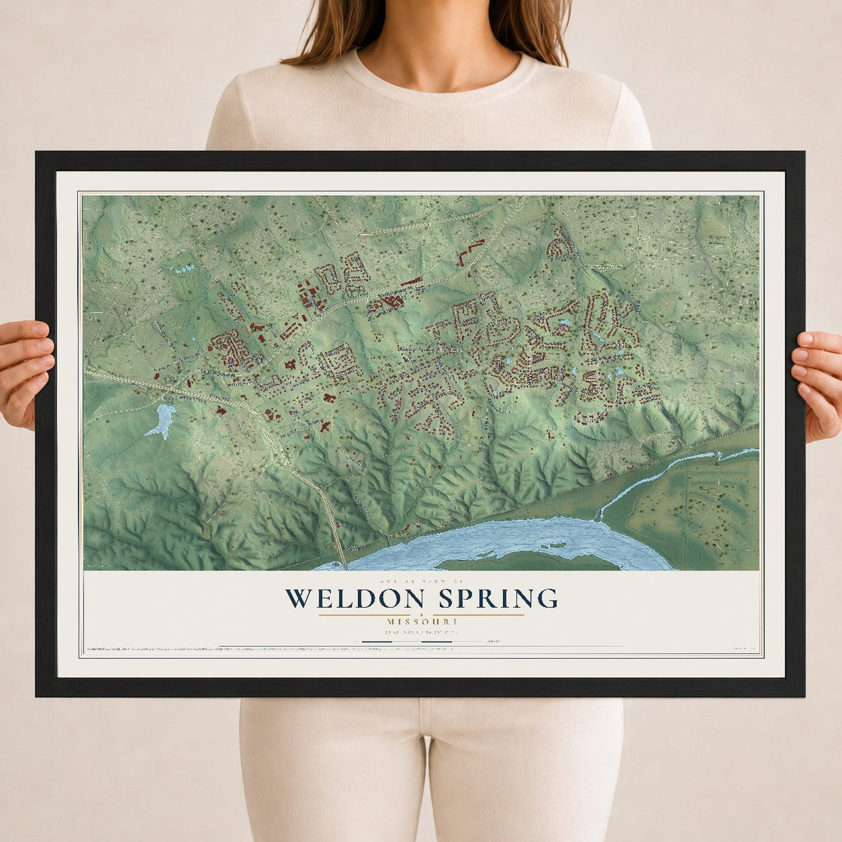 Map of Weldon Spring, Missouri, 18 x 24 inch print in a black wood frame