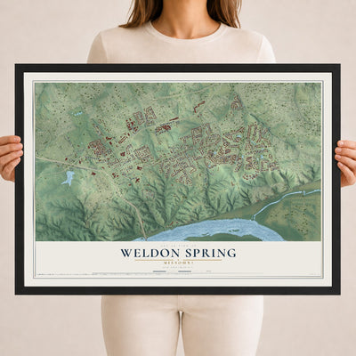 Map of Weldon Spring, Missouri, 18 x 24 inch print in a black wood frame