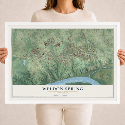 Map of Weldon Spring, Missouri, 18 x 24 inch print in a white wood frame
