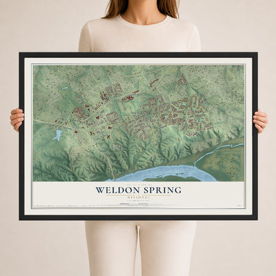 Map of Weldon Spring, Missouri, 24 x 36 inch print in a black wood frame