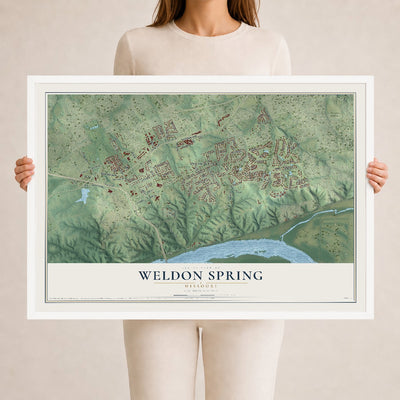 Map of Weldon Spring, Missouri, 24 x 36 inch print in a white wood frame