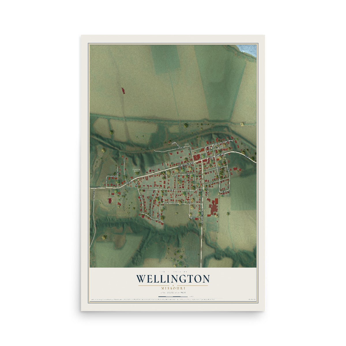 Map of Wellington, Missouri, 12 x 18 inch unframed archival matte print