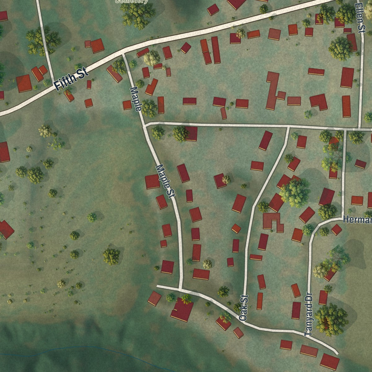 Second close-up of the map of Wellington, Missouri print showing more streets and buildings