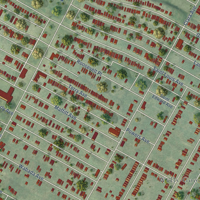 Close-up of the map of Wells Goodfellow, Missouri print showing street and building detail