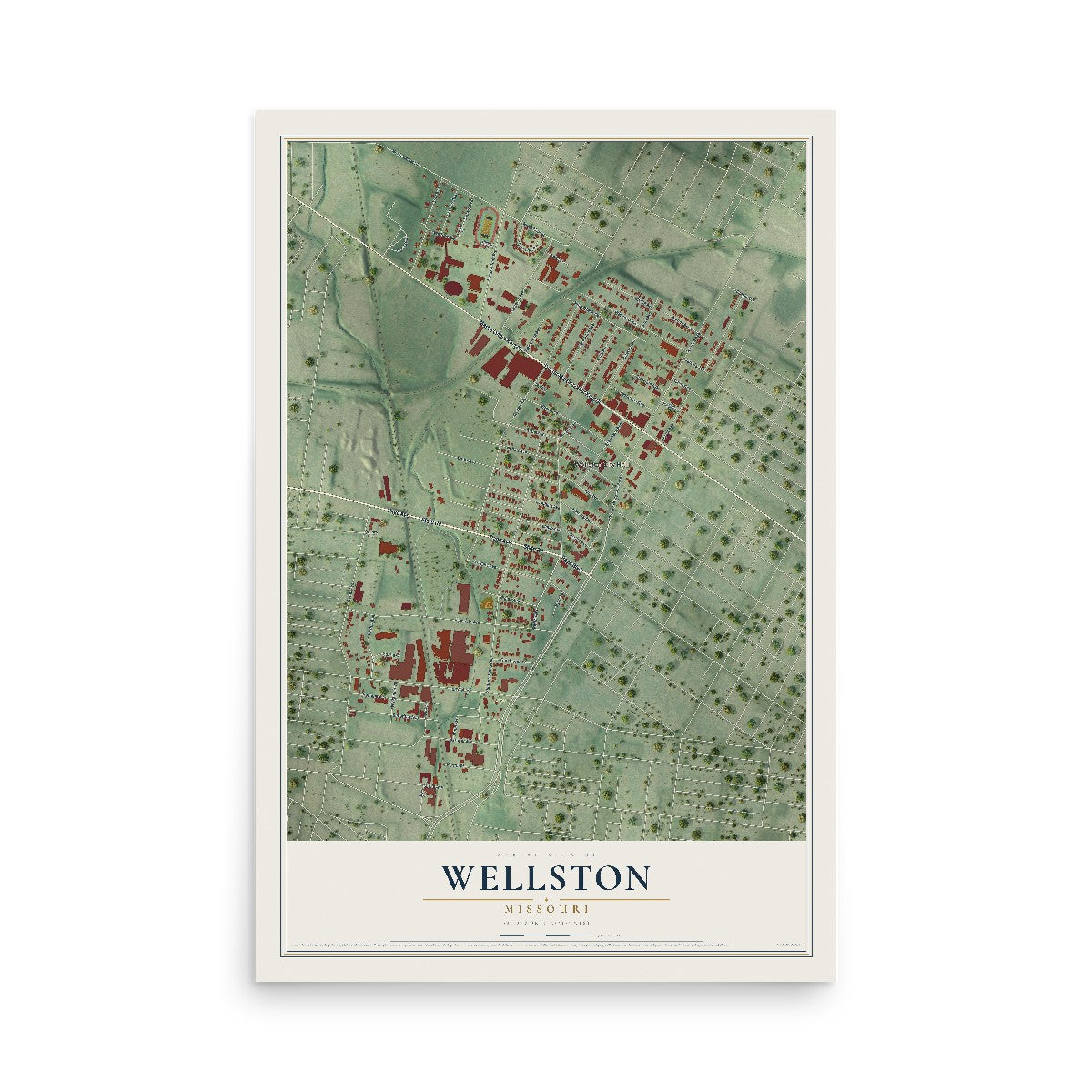 Map of Wellston, Missouri, 12 x 18 inch unframed archival matte print
