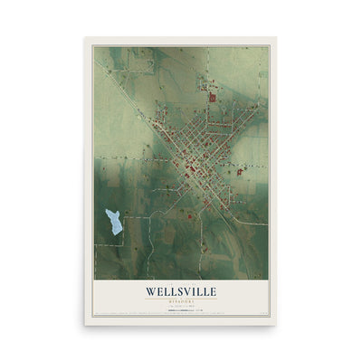 Map of Wellsville, Missouri, 12 x 18 inch unframed archival matte print