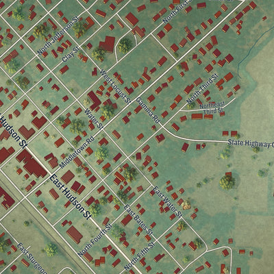 Close-up of the map of Wellsville, Missouri print showing street and building detail