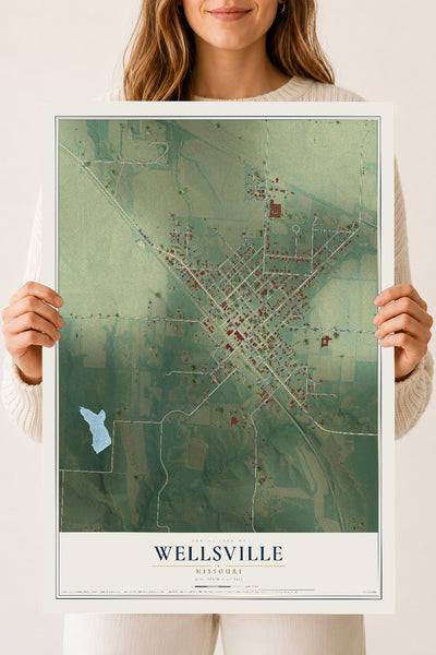 Map of Wellsville, Missouri, 18 x 24 inch unframed archival matte print