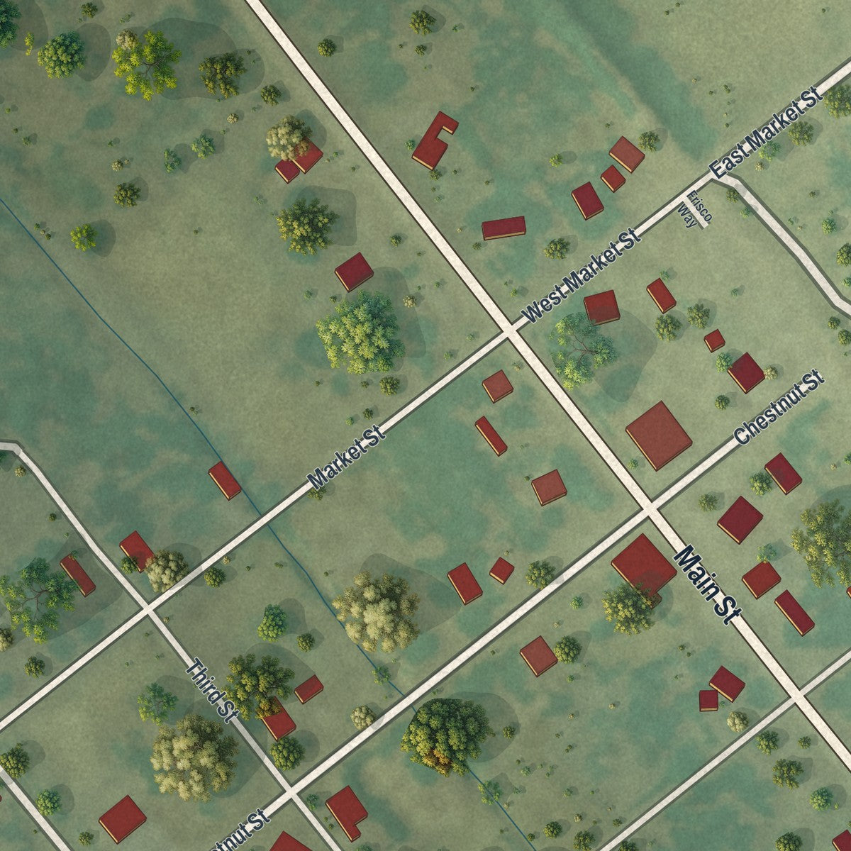Close-up of the map of Wentworth, Missouri print showing street and building detail