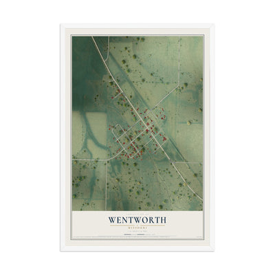 Map of Wentworth, Missouri, 12 x 18 inch print in a white wood frame