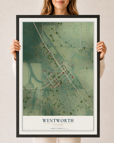 Map of Wentworth, Missouri, 24 x 36 inch print in a black wood frame
