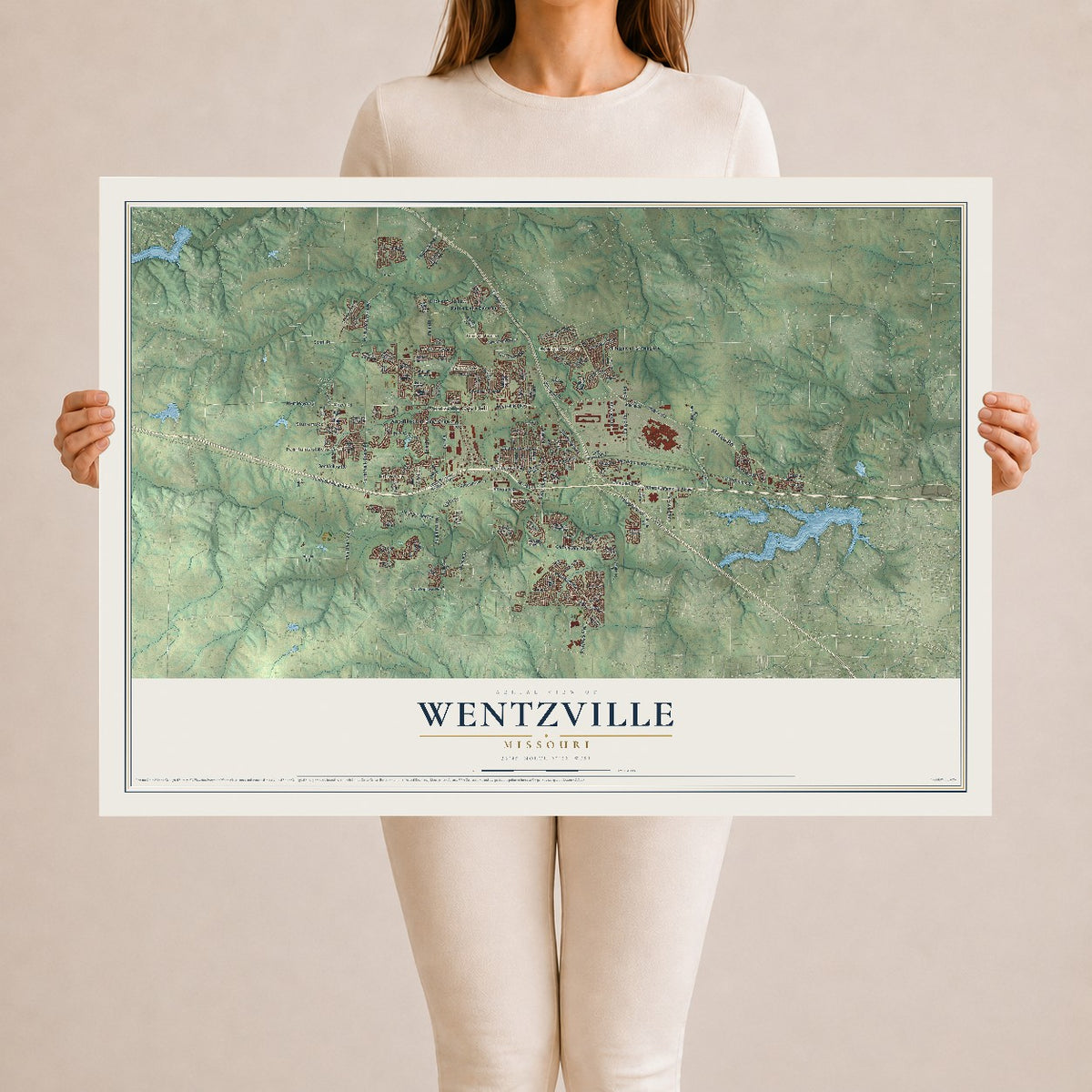 Map of Wentzville, Missouri, 24 x 36 inch unframed archival matte print