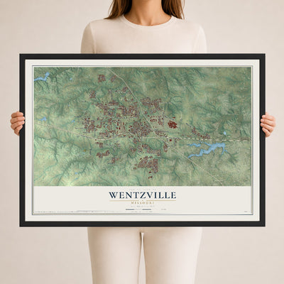 Map of Wentzville, Missouri, 24 x 36 inch print in a black wood frame