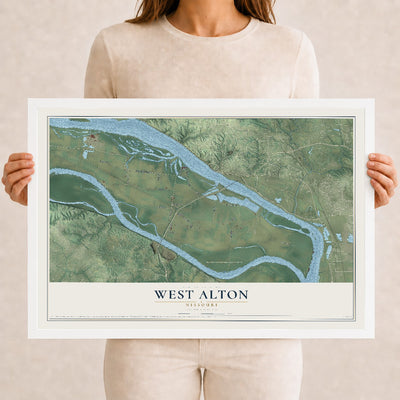 Map of West Alton, Missouri, 12 x 18 inch print in a white wood frame