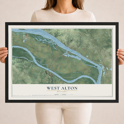 Map of West Alton, Missouri, 18 x 24 inch print in a black wood frame