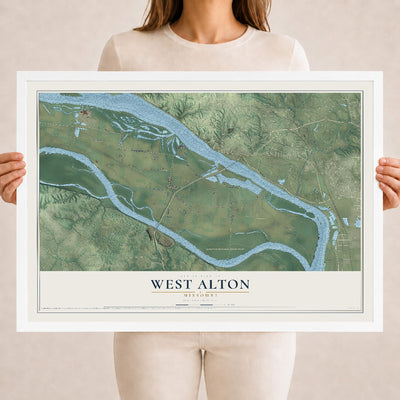 Map of West Alton, Missouri, 18 x 24 inch print in a white wood frame