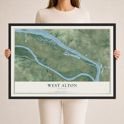 Map of West Alton, Missouri, 24 x 36 inch print in a black wood frame