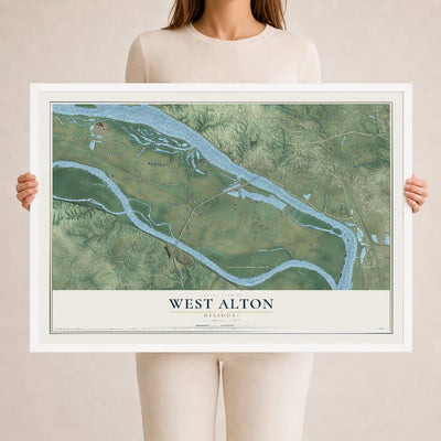 Map of West Alton, Missouri, 24 x 36 inch print in a white wood frame