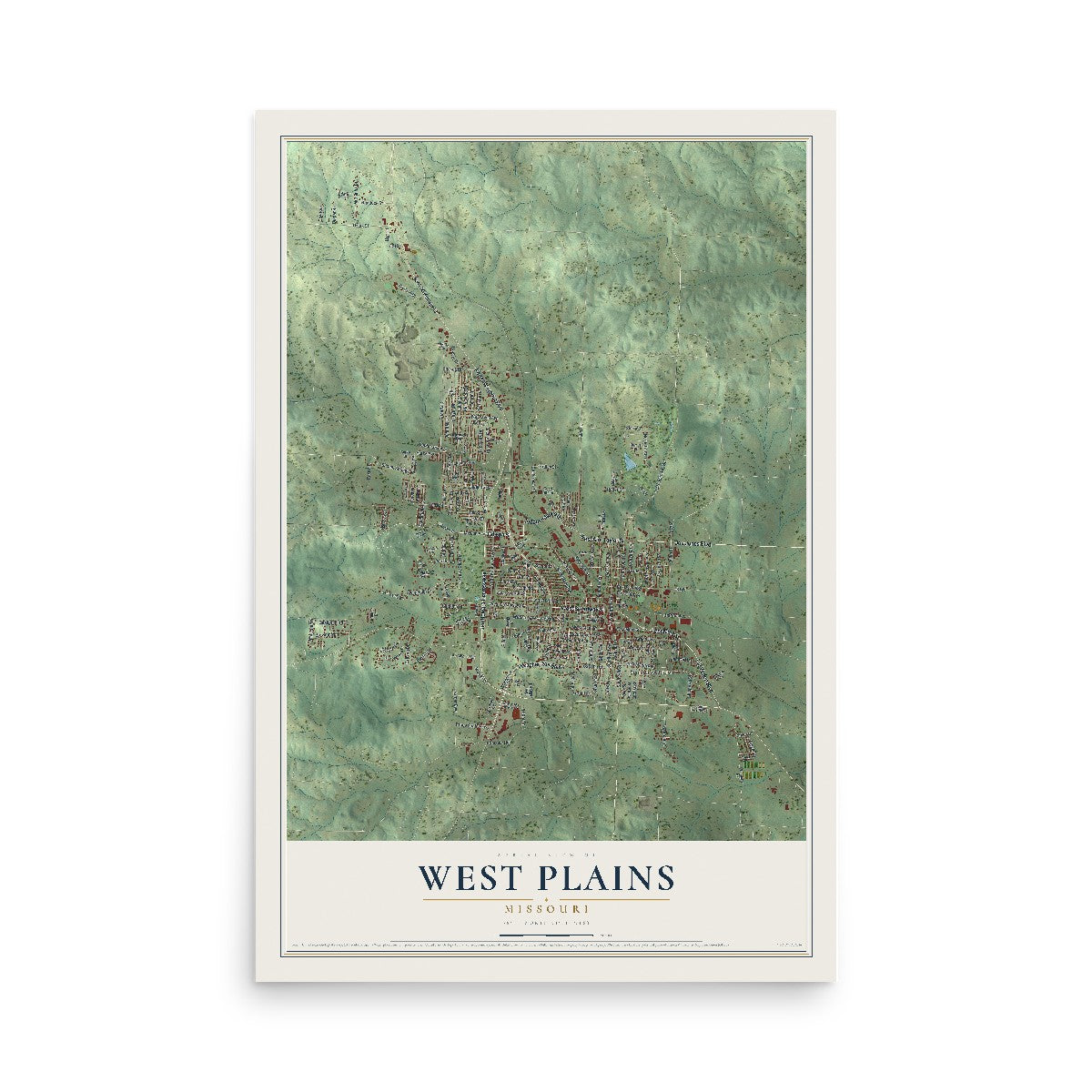 Map of West Plains, Missouri, 12 x 18 inch unframed archival matte print