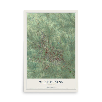 Map of West Plains, Missouri, 12 x 18 inch unframed archival matte print