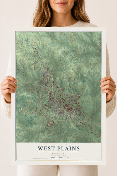 Map of West Plains, Missouri, 18 x 24 inch unframed archival matte print