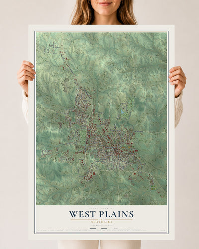 Map of West Plains, Missouri, 24 x 36 inch unframed archival matte print
