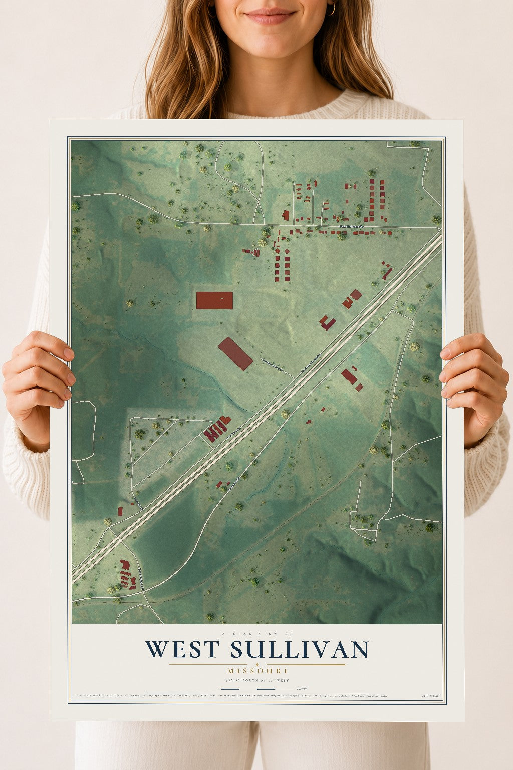 Map of West Sullivan, Missouri, 18 x 24 inch unframed archival matte print