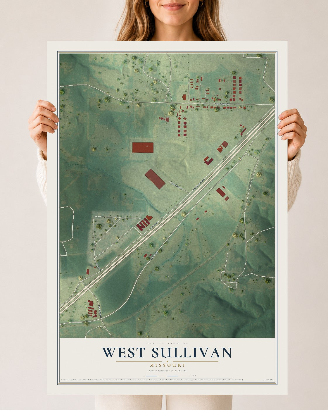 Map of West Sullivan, Missouri, 24 x 36 inch unframed archival matte print