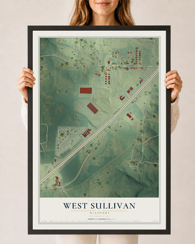 Map of West Sullivan, Missouri, 24 x 36 inch print in a black wood frame