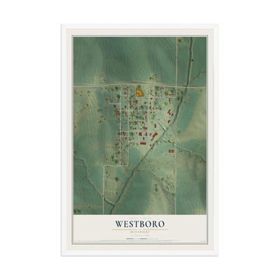 Map of Westboro, Missouri, 12 x 18 inch print in a white wood frame