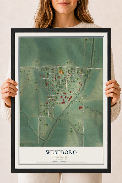 Map of Westboro, Missouri, 18 x 24 inch print in a black wood frame