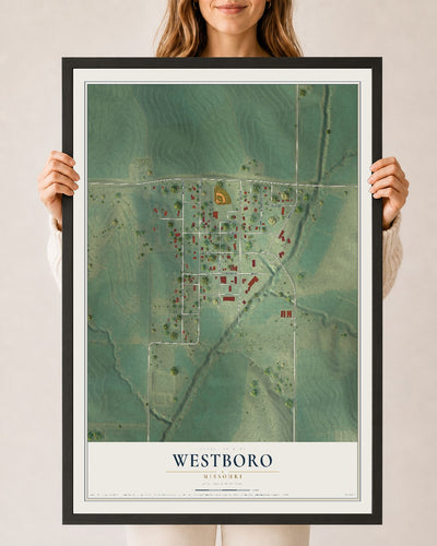Map of Westboro, Missouri, 24 x 36 inch print in a black wood frame