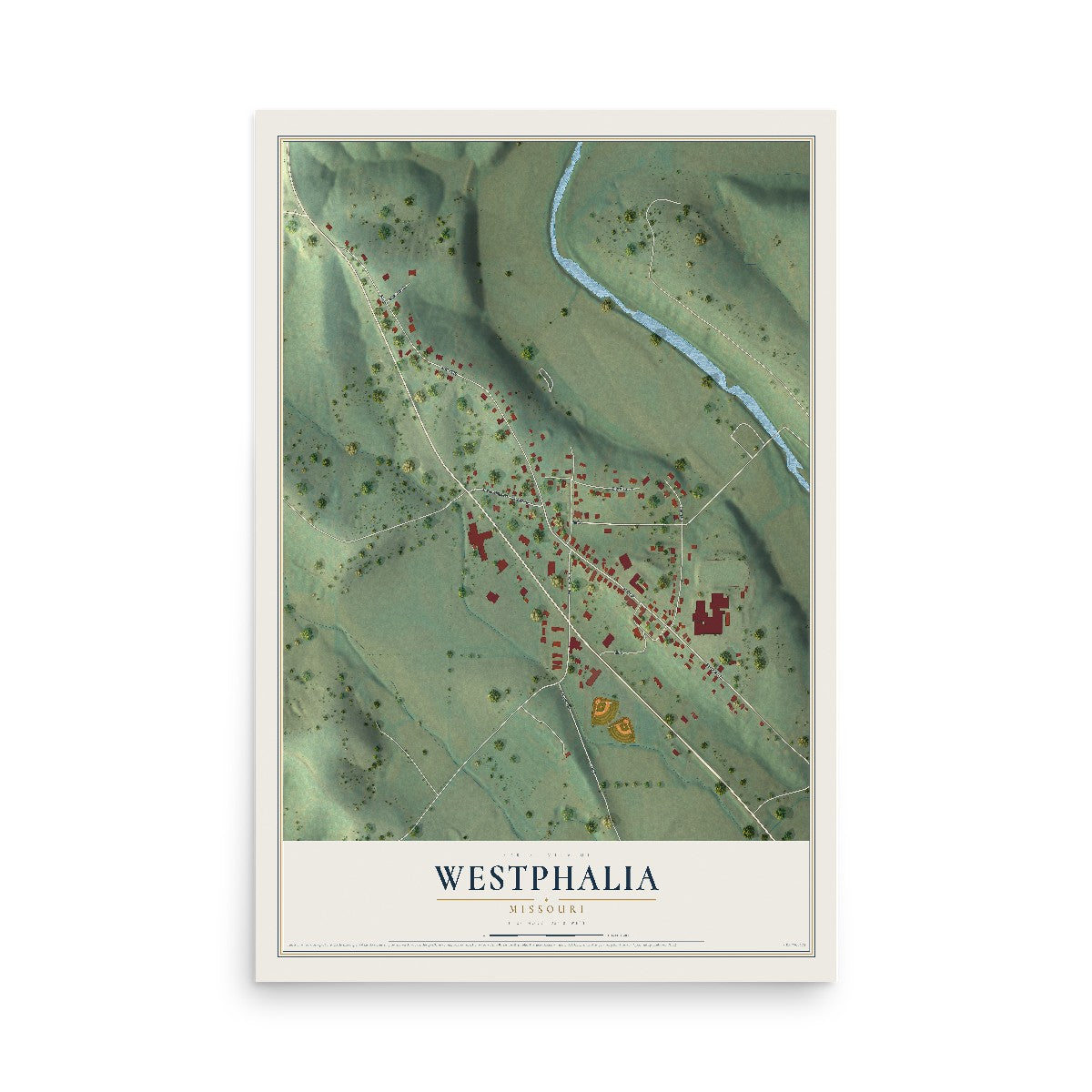 Map of Westphalia, Missouri, 12 x 18 inch unframed archival matte print