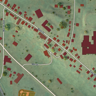 Close-up of the map of Westphalia, Missouri print showing street and building detail