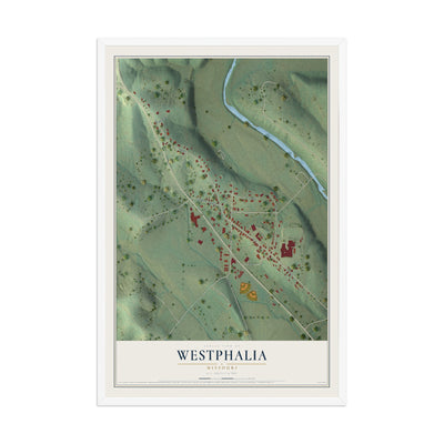 Map of Westphalia, Missouri, 12 x 18 inch print in a white wood frame