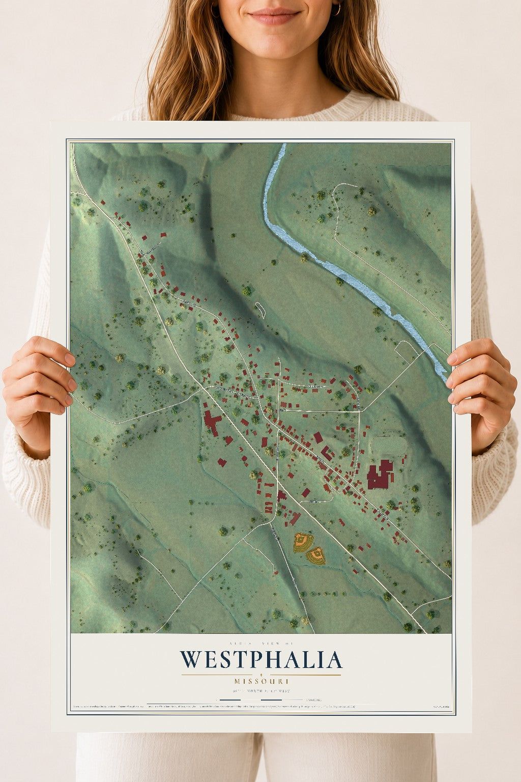 Map of Westphalia, Missouri, 18 x 24 inch unframed archival matte print
