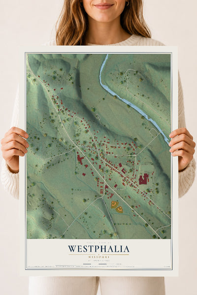 Map of Westphalia, Missouri, 18 x 24 inch unframed archival matte print