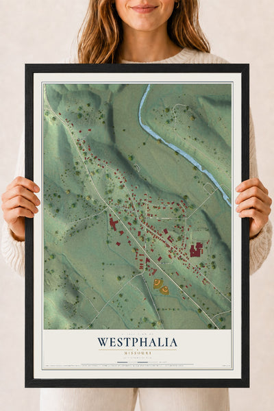 Map of Westphalia, Missouri, 18 x 24 inch print in a black wood frame