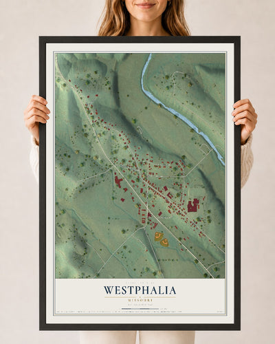 Map of Westphalia, Missouri, 24 x 36 inch print in a black wood frame