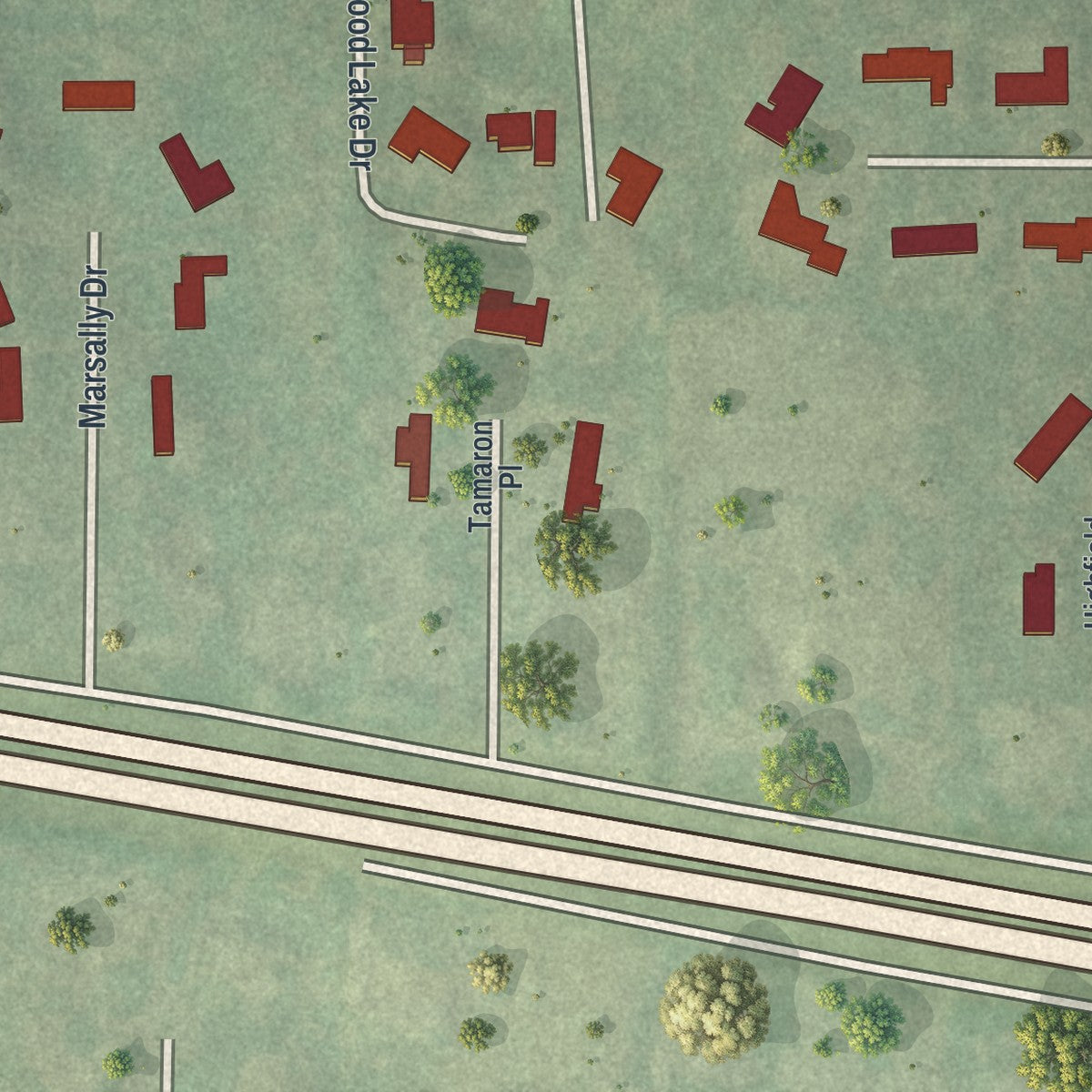 Second close-up of the map of Westwood, Missouri print showing more streets and buildings