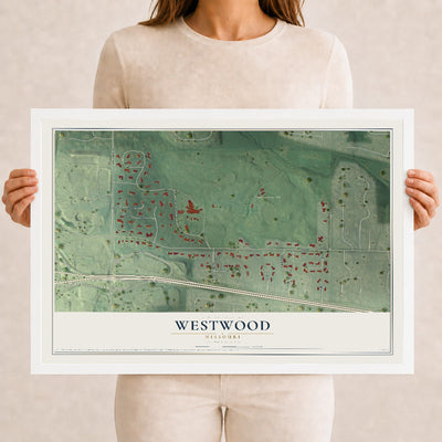 Map of Westwood, Missouri, 12 x 18 inch print in a white wood frame