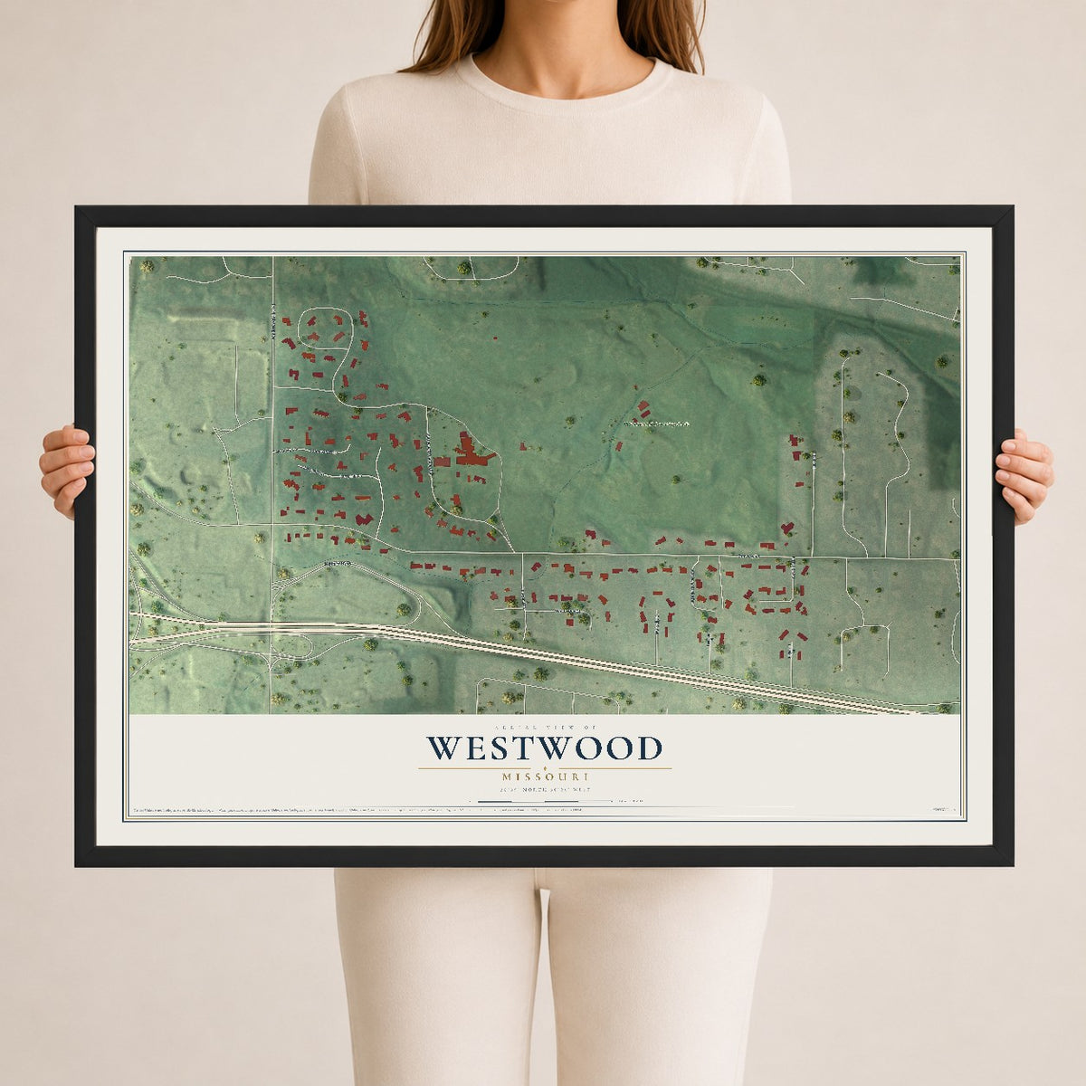 Map of Westwood, Missouri, 24 x 36 inch print in a black wood frame