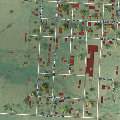 Close-up of the map of Wheatland, Missouri print showing street and building detail
