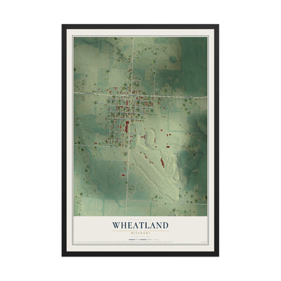 Map of Wheatland, Missouri, 12 x 18 inch print in a black wood frame