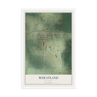 Map of Wheatland, Missouri, 12 x 18 inch print in a white wood frame