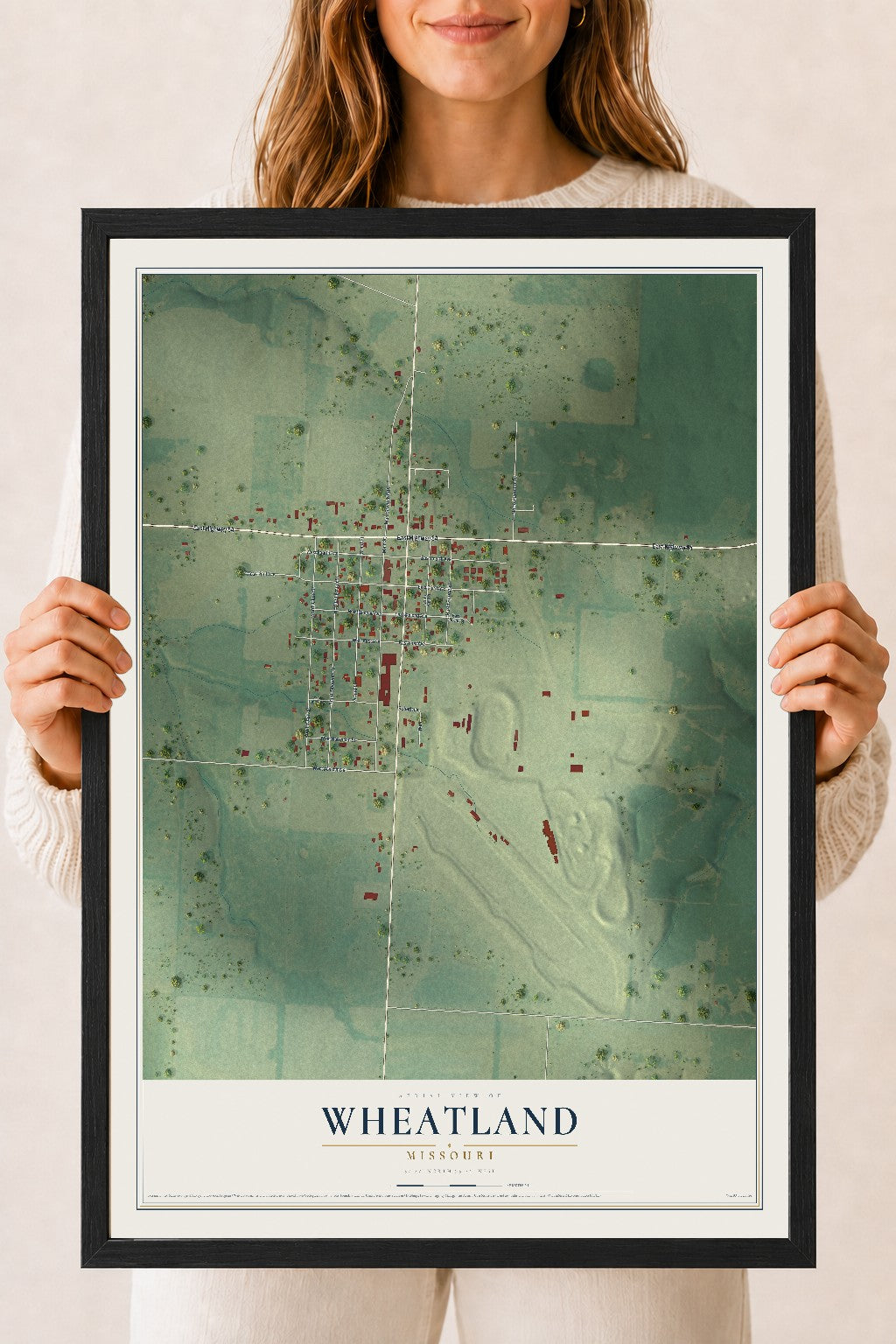 Map of Wheatland, Missouri, 18 x 24 inch print in a black wood frame
